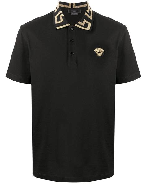 versace jeans long sleeve polo t shirt black|Versace men's polo shirt sale.